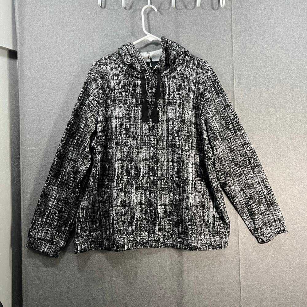 J Jason Wu Knit Plaid Hoodie Sweatshirt Black Plaid Size X-Large